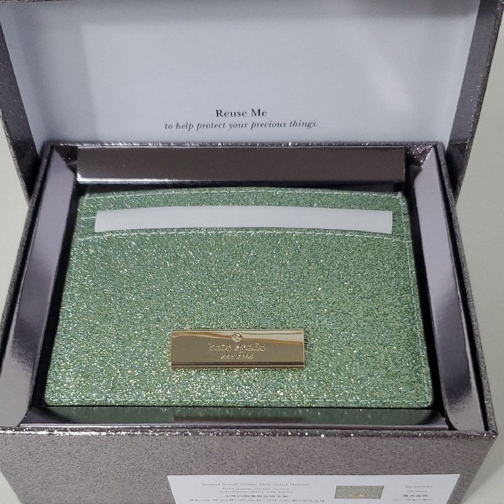 Kate Spade Kenzie Glitter Cardholder Seawater Green New in Box